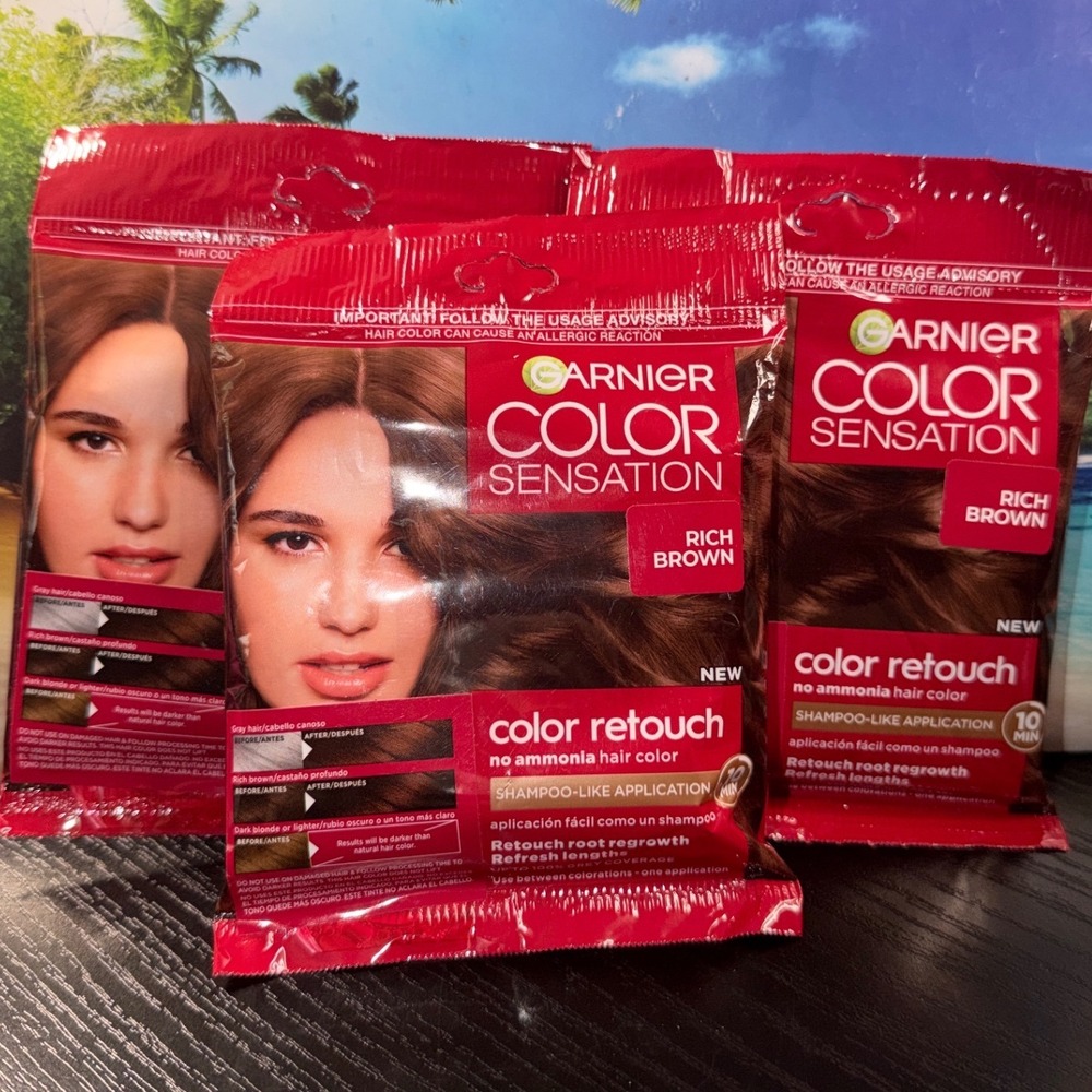 Garnier Color Sensation Color Retouch Rich Brown Hair Dye 3 Packets No Ammonia